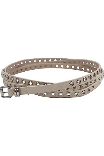 fashionchimp Ceinture double pour femme avec rivets perforés et boucle argentée Largeur env. 1,5 cm, naturel, taille unique