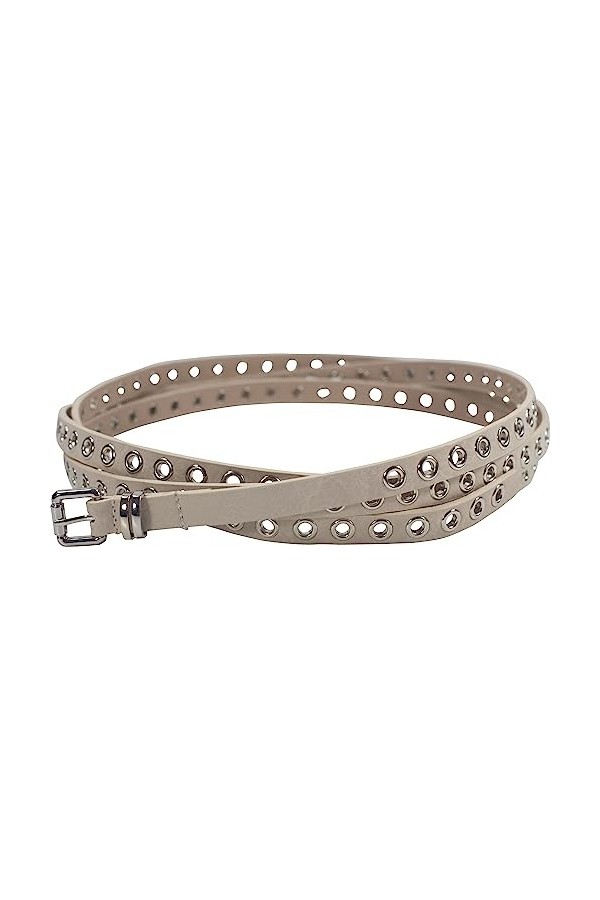 fashionchimp Ceinture double pour femme avec rivets perforés et boucle argentée Largeur env. 1,5 cm, naturel, taille unique