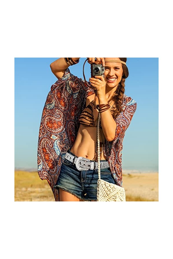 Kajeer Femmes Strass Ceinture pour Jeans, Bling Clouté Ceintures en Cuir pour Western Cowgirl