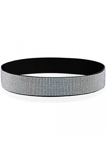 YooAi Strass Élastique PU Ceinture En Cuir Brillant Cristal Stretch Ceinture Ceinture Large Ceinture Pour Les Femmes Robe 95c