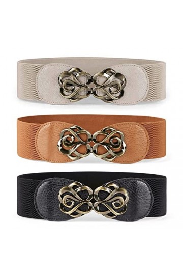 JasGood Lot de 4 ceintures larges pour femme - Ceinture élastique à la mode - Ceinture en cuir stretch pour robe, D-noir+marr