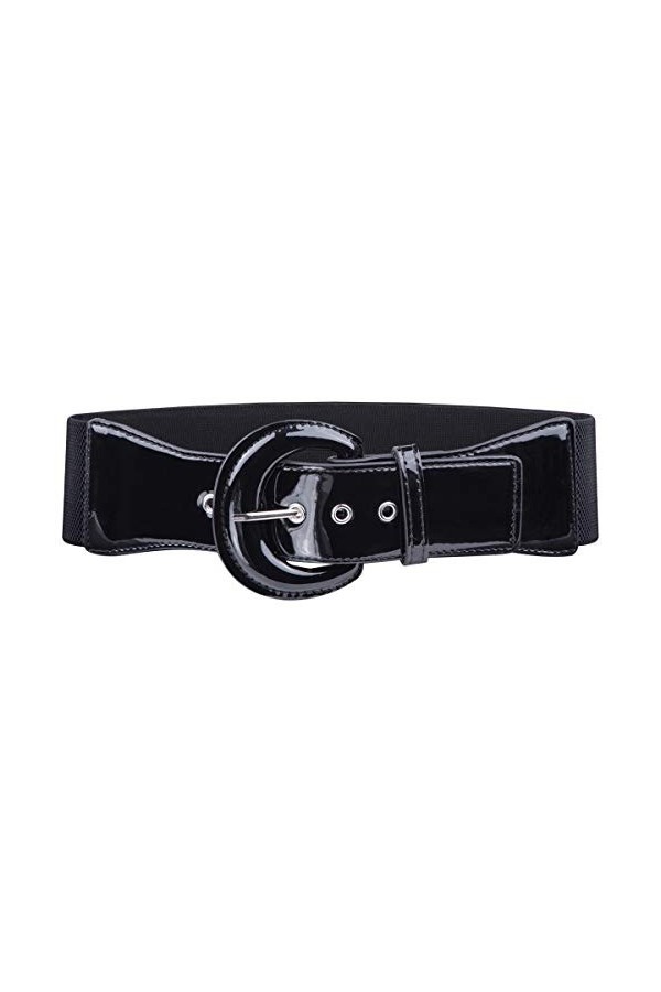 KYEYGWO Ceinture élastique pour femme, ceinture pour robe tendance, ceinture large réglable avec sangle en cuir verni, boucle