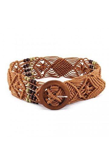 CHIC DIARY Ceinture tressée pour femme - Ceinture en jean - Ceinture décorative avec boucle en bois, marron, taille unique