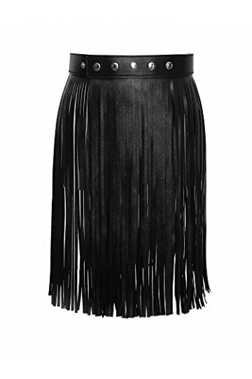CHIC DIARY Ceinture large tendance pour femme en cuir synthétique avec franges à pompons pour jeans punk, jupe, pantalon, cos