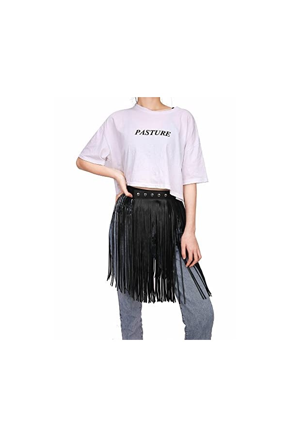 CHIC DIARY Ceinture large tendance pour femme en cuir synthétique avec franges à pompons pour jeans punk, jupe, pantalon, cos