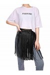 CHIC DIARY Ceinture large tendance pour femme en cuir synthétique avec franges à pompons pour jeans punk, jupe, pantalon, cos