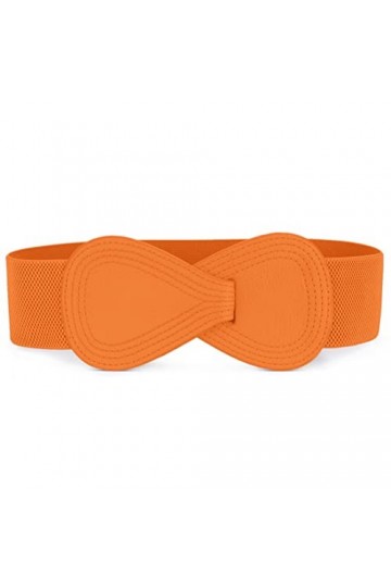 Allegra K Ceinture élastique en cuir synthétique avec boucle interlock pour femme Orange Tour de taille : 63,5 cm-94 cm
