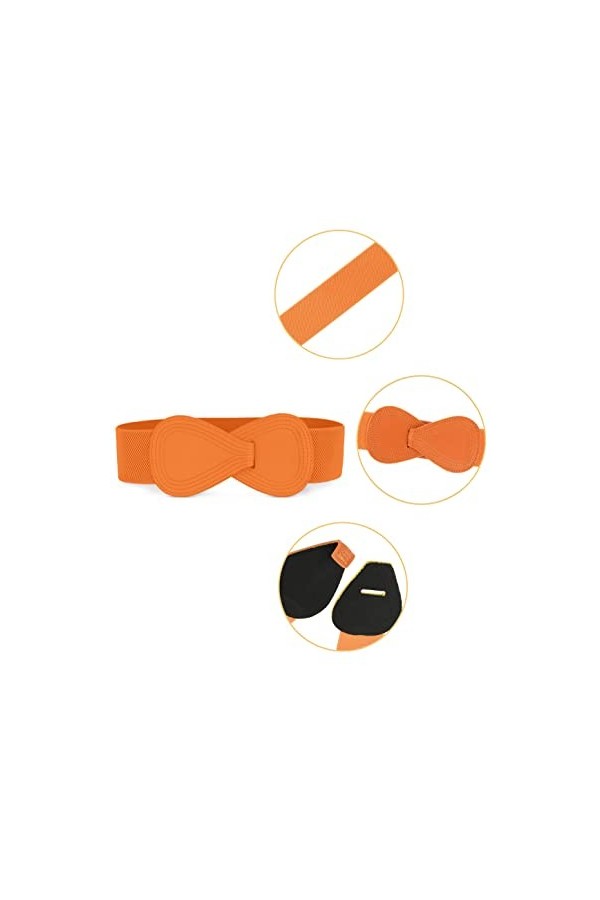 Allegra K Ceinture élastique en cuir synthétique avec boucle interlock pour femme Orange Tour de taille : 63,5 cm-94 cm
