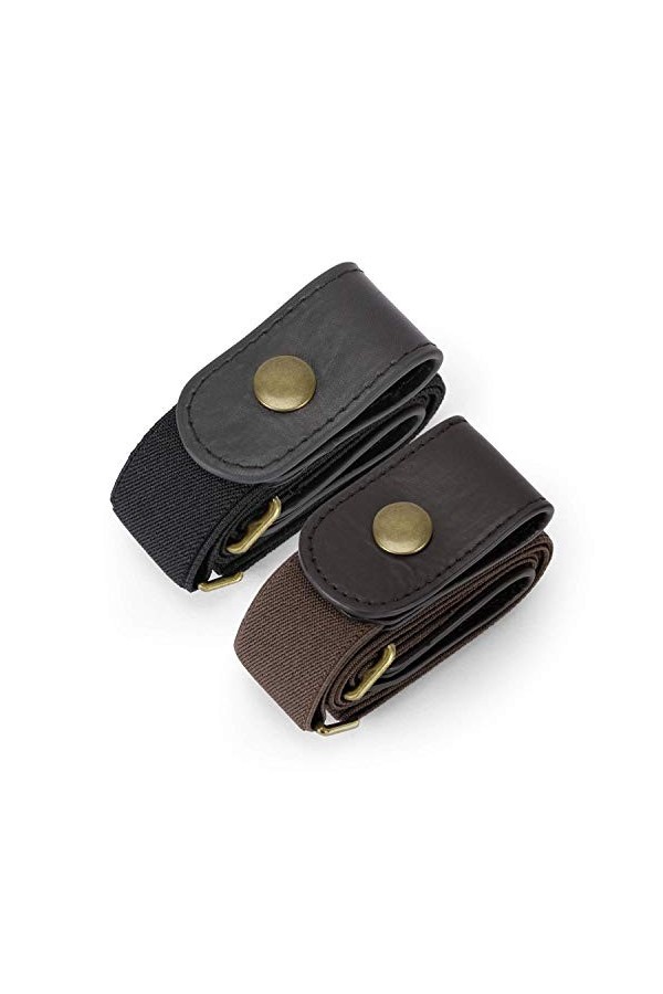 JasGood Lot de 2 ceintures élastiques sans boucle pour homme ou femme - Sans déformation - Ceinture invisible, 3-noir/café., 