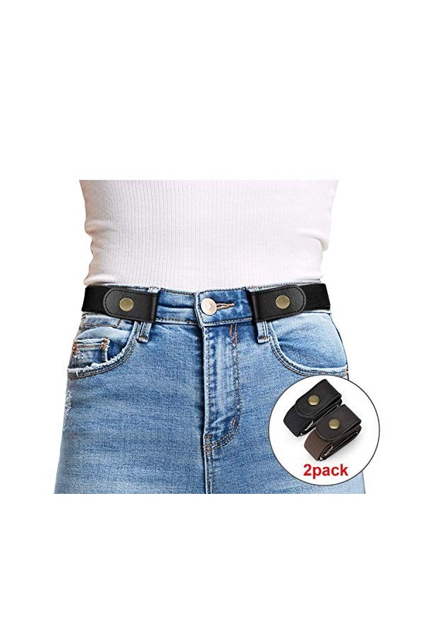 JasGood Lot de 2 ceintures élastiques sans boucle pour homme ou femme - Sans déformation - Ceinture invisible, 3-noir/café., 