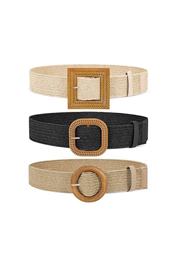 XZQTIVE Ceinture tissée pour femme - En paille - Élastique - Taille élastique - Style bohème - Pour lété - Robe de plage, C-