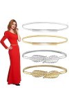 Forreen Ceinture Élastique Femme, 4 Pièces Ceinture Fine Ajustable Élégante Rétro Ceinture de Robe avec Boucle en Métal pour 
