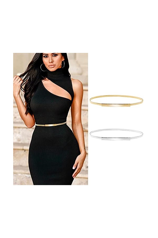 Forreen Ceinture Élastique Femme, 4 Pièces Ceinture Fine Ajustable Élégante Rétro Ceinture de Robe avec Boucle en Métal pour 