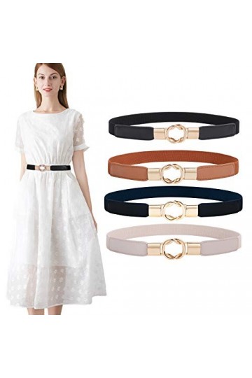 WERFORU Lot de 4&nbsp;ceintures élastiques, pour femme, minces, style rétro, taille fine, avec boucle, adaptées aux robes