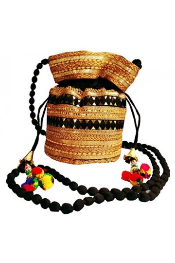 Purpledip Sac Potli en velours riche pochette, sac à main avec cordon de serrage, sac à main de soirée pour femme avec brod