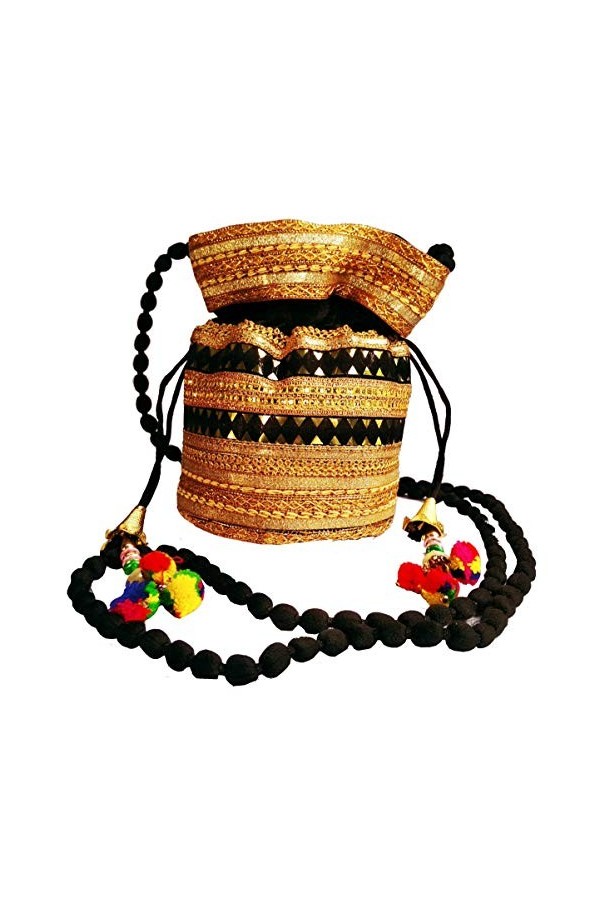 Purpledip Sac Potli en velours riche pochette, sac à main avec cordon de serrage, sac à main de soirée pour femme avec brod