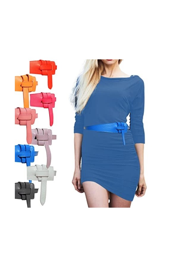 Cussi - Ceintures habillées avec ceinture en cuir véritable en cuir de vache pour femmes, ceintures de taille avec nœud, bleu
