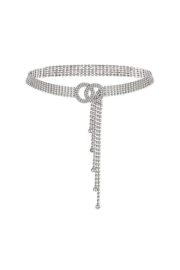 YooAi Ceinture en Cristal pour Femmes Strass Chaîne Ceinture O-Ring Ceinture pour Robe Argent 120 cm