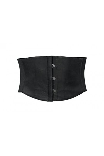 Corset noir noué en cuir de mouton, ceinture élastique large pour femme, Noir - Cuir Style 1, L