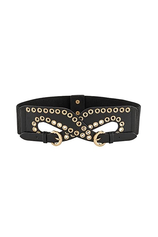 CHIC DIARY Ceinture large pour femme - Vintage - Extensible - Tendance - Rivet clouté - Taille élastique pour robe, style 1, 
