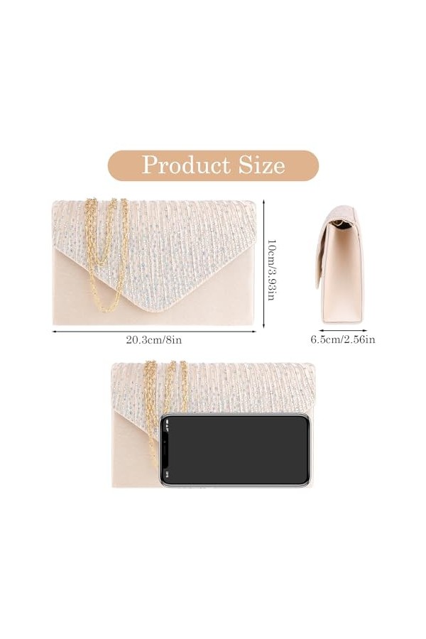 Jeffdad Pochette de soirée pour femme, sac de soirée en chaîne étincelante, sac de mariée, sac tendance, sac à main, sac enve