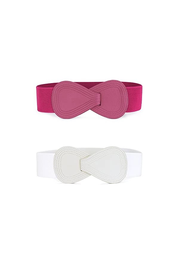 Allegra K Ceinture élastique en cuir synthétique pour femme, Blanc et rose rouge., 68.6