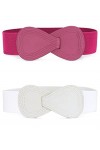 Allegra K Ceinture élastique en cuir synthétique pour femme, Blanc et rose rouge., 68.6