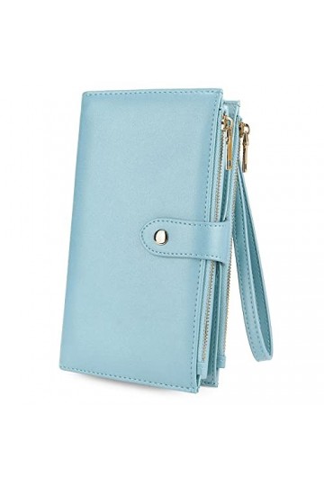UTO Portefeuille à Bracelet Femme Pochette Grand Sac à Main en Cuir PU Souple à Double Fermeture à glissière Multi-Poches Mul