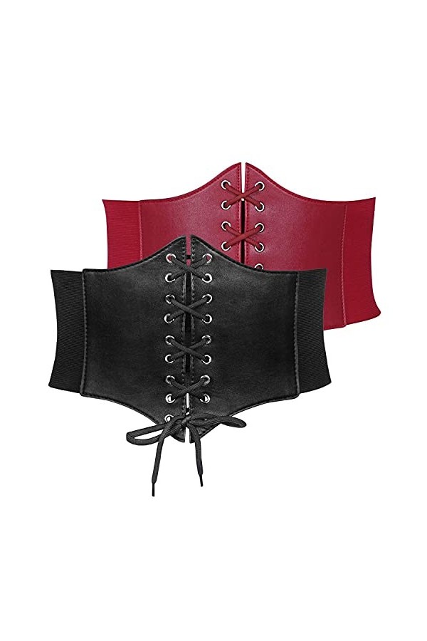 JasGood Lot de 2 corsets à lacets pour femme - Large bande élastique - Pour Halloween et autres événements, G-noir+rouge, 78