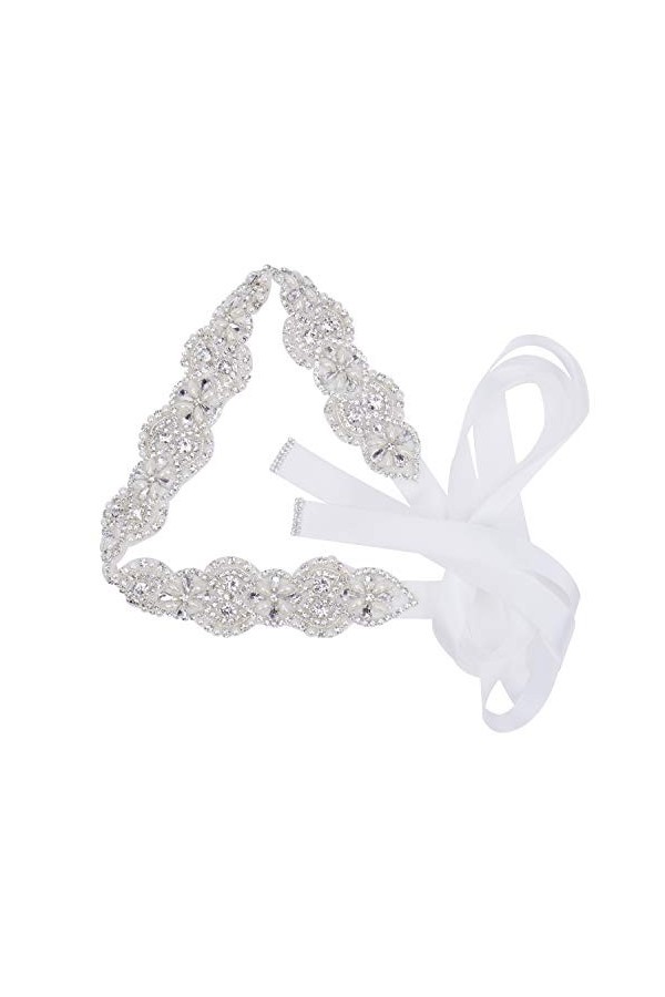 Tendaisy Ceinture de mariage pour femme avec perles en cristal et strass pour robe de mariée - Beige - style-3