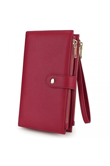 UTO Portefeuille à Bracelet Femme Pochette Grand Sac à Main en Cuir PU Souple à Double Fermeture à glissière Multi-Poches Mul