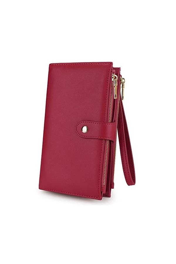 UTO Portefeuille à Bracelet Femme Pochette Grand Sac à Main en Cuir PU Souple à Double Fermeture à glissière Multi-Poches Mul