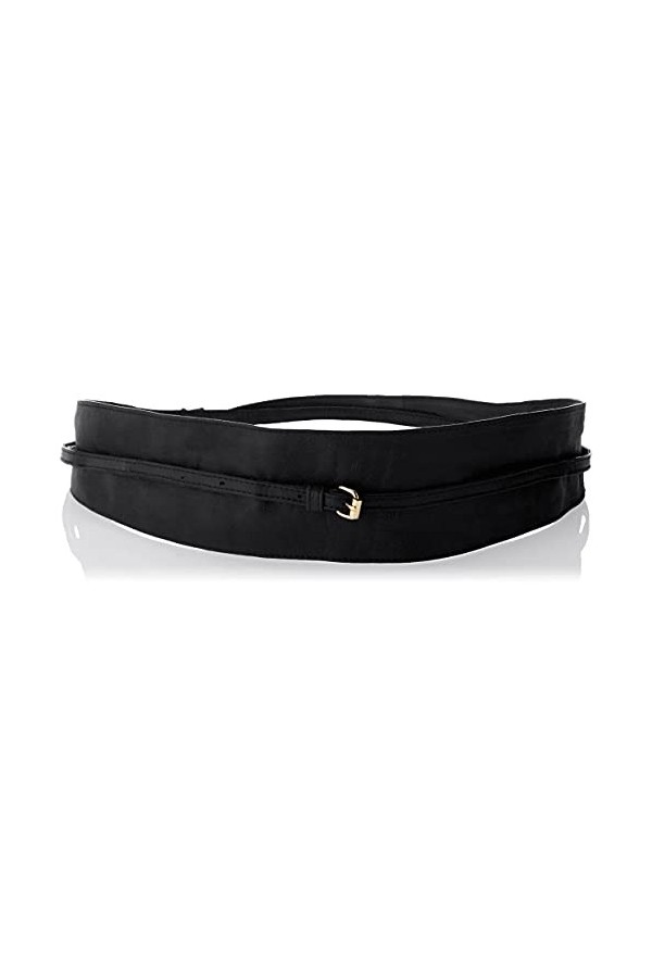 PIECES PCVIBS New Leather TIE Waist Belt Noos Ceinture en Cuir, Black, 75 Femme