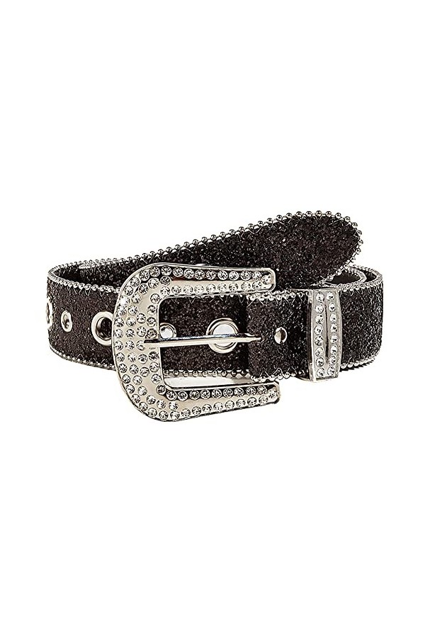 KorhLeoh Ceinture en cuir à œillets avec grande boucle en strass pour homme et femme, Noir , 29-39W