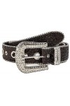 KorhLeoh Ceinture en cuir à œillets avec grande boucle en strass pour homme et femme, Noir , 29-39W