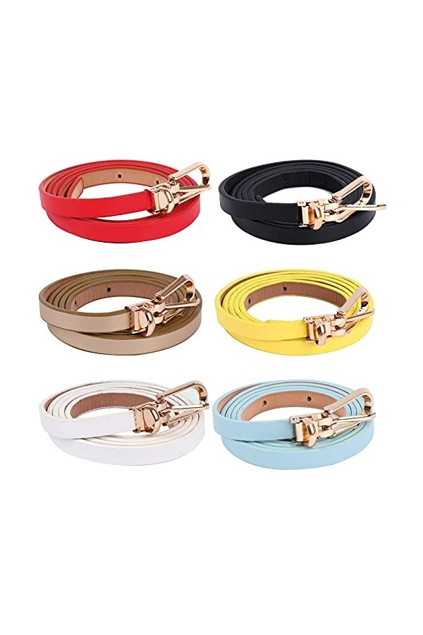 Mcree Lot de 6 ceintures minces pour femme - Pour lhiver - En cuir synthétique - Style rétro - Couleur unie - Pour femme et 