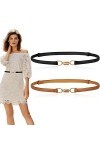 UICCVOKK Ceinture fine en cuir pour femme avec boucle en métal doré réglable pour robe, jupe, costume marron, noir, Marron/n