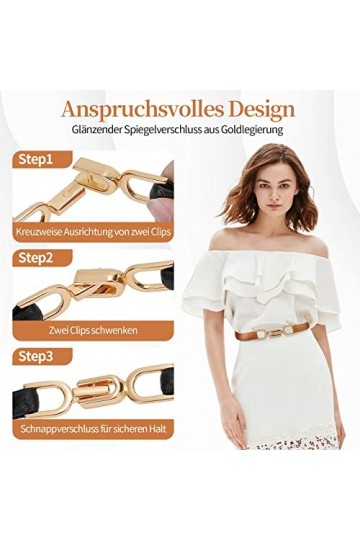 UICCVOKK Ceinture fine en cuir pour femme avec boucle en métal doré réglable pour robe, jupe, costume marron, noir, Marron/n