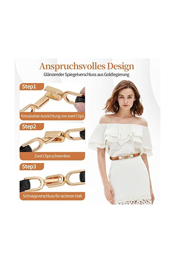 UICCVOKK Ceinture fine en cuir pour femme avec boucle en métal doré réglable pour robe, jupe, costume marron, noir, Marron/n