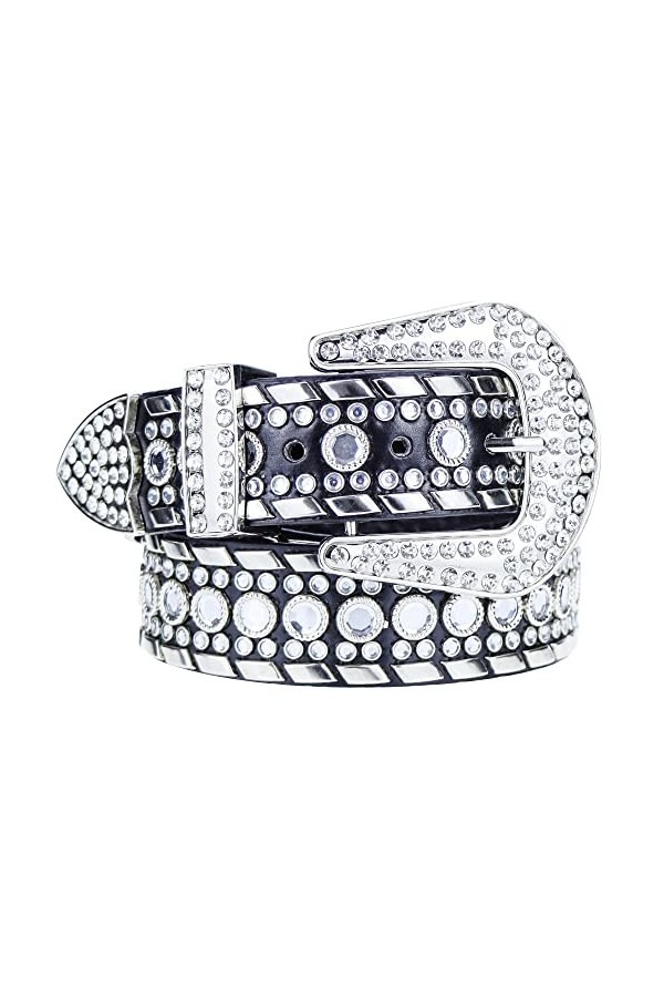 Ceinture western en cuir de cowgirl avec strass pour femme taille de pantalon 91,4 à 104,1 cm , Noir , M