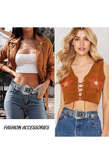 Ceinture western en cuir de cowgirl avec strass pour femme taille de pantalon 91,4 à 104,1 cm , Noir , M