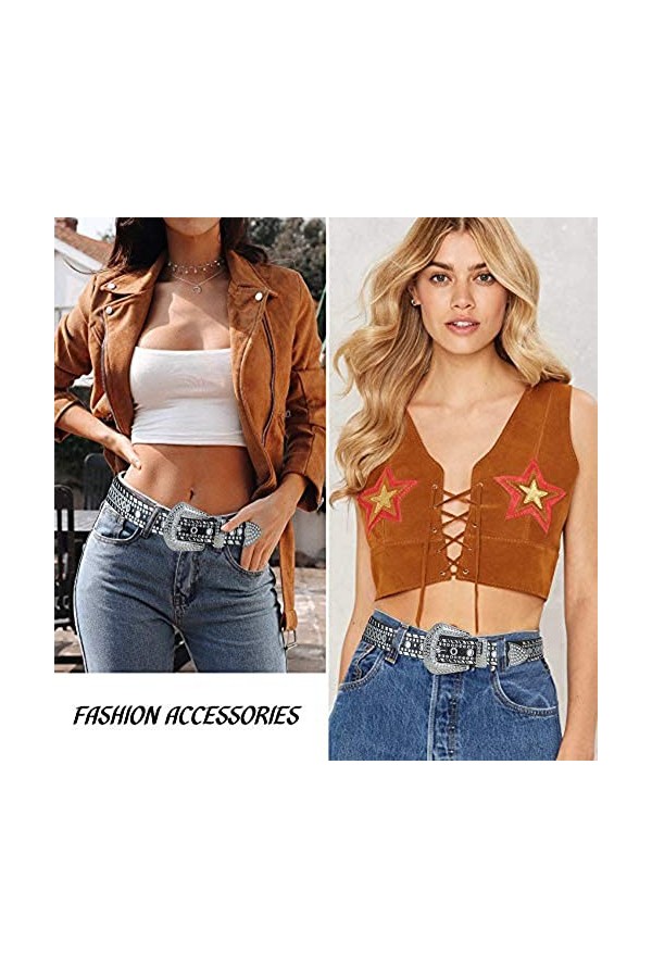 Ceinture western en cuir de cowgirl avec strass pour femme taille de pantalon 91,4 à 104,1 cm , Noir , M