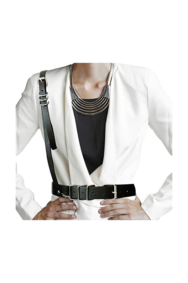 AMIJOUX Harnais en Cuir Ceinture Corporelle, Corps Poitrine Sangles Punk Ceinture, Punk Poitrine Ceinture Corps Chaîne Maigre