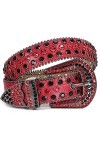 LEACOOLKEY Ceinture en cuir PU pour femme et homme - Style cowgirl - Style western - Rivets - Punk, T-rouge., M:Passgröße 86c