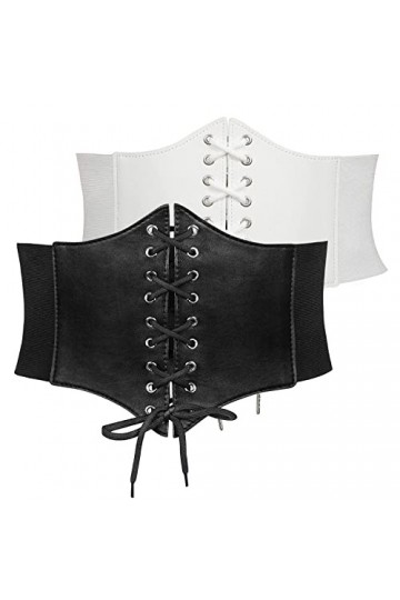JasGood Lot de 2 corsets à lacets pour femme - Large bande élastique - Pour Halloween et autres événements, H-noir+blanc, 78