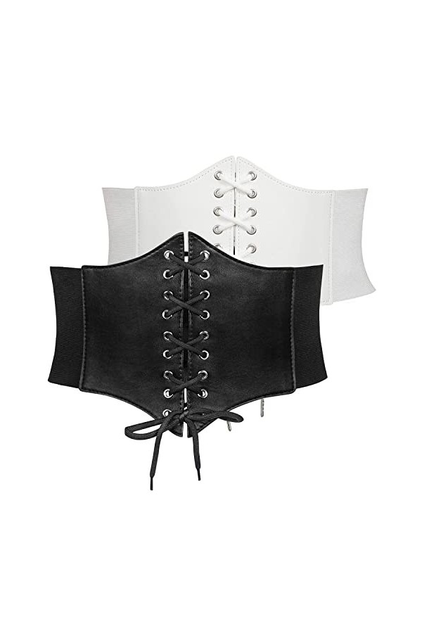 JasGood Lot de 2 corsets à lacets pour femme - Large bande élastique - Pour Halloween et autres événements, H-noir+blanc, 78