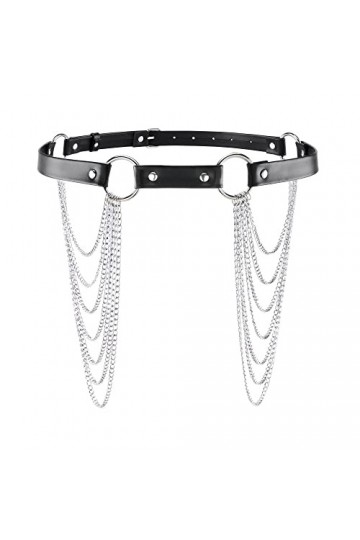 CHIC DIARY Ceinture punk pour femme avec chaîne en métal - Ceinture gothique - En cuir synthétique - Ceinture décorative en j