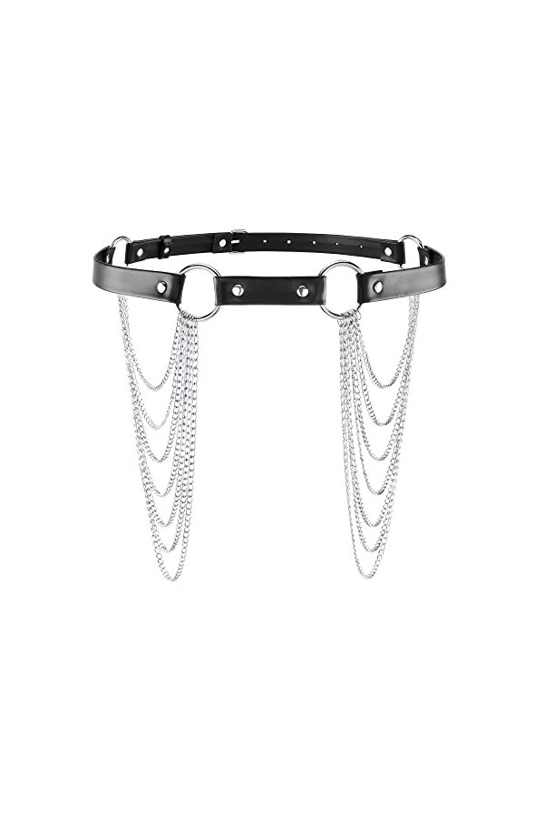 CHIC DIARY Ceinture punk pour femme avec chaîne en métal - Ceinture gothique - En cuir synthétique - Ceinture décorative en j