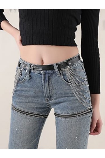CHIC DIARY Ceinture punk pour femme avec chaîne en métal - Ceinture gothique - En cuir synthétique - Ceinture décorative en j