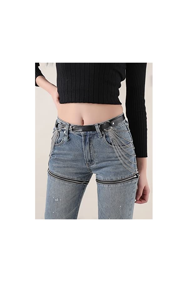 CHIC DIARY Ceinture punk pour femme avec chaîne en métal - Ceinture gothique - En cuir synthétique - Ceinture décorative en j